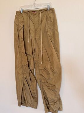 Edikted Wide Leg Drawstring Parachute Pants in Tan